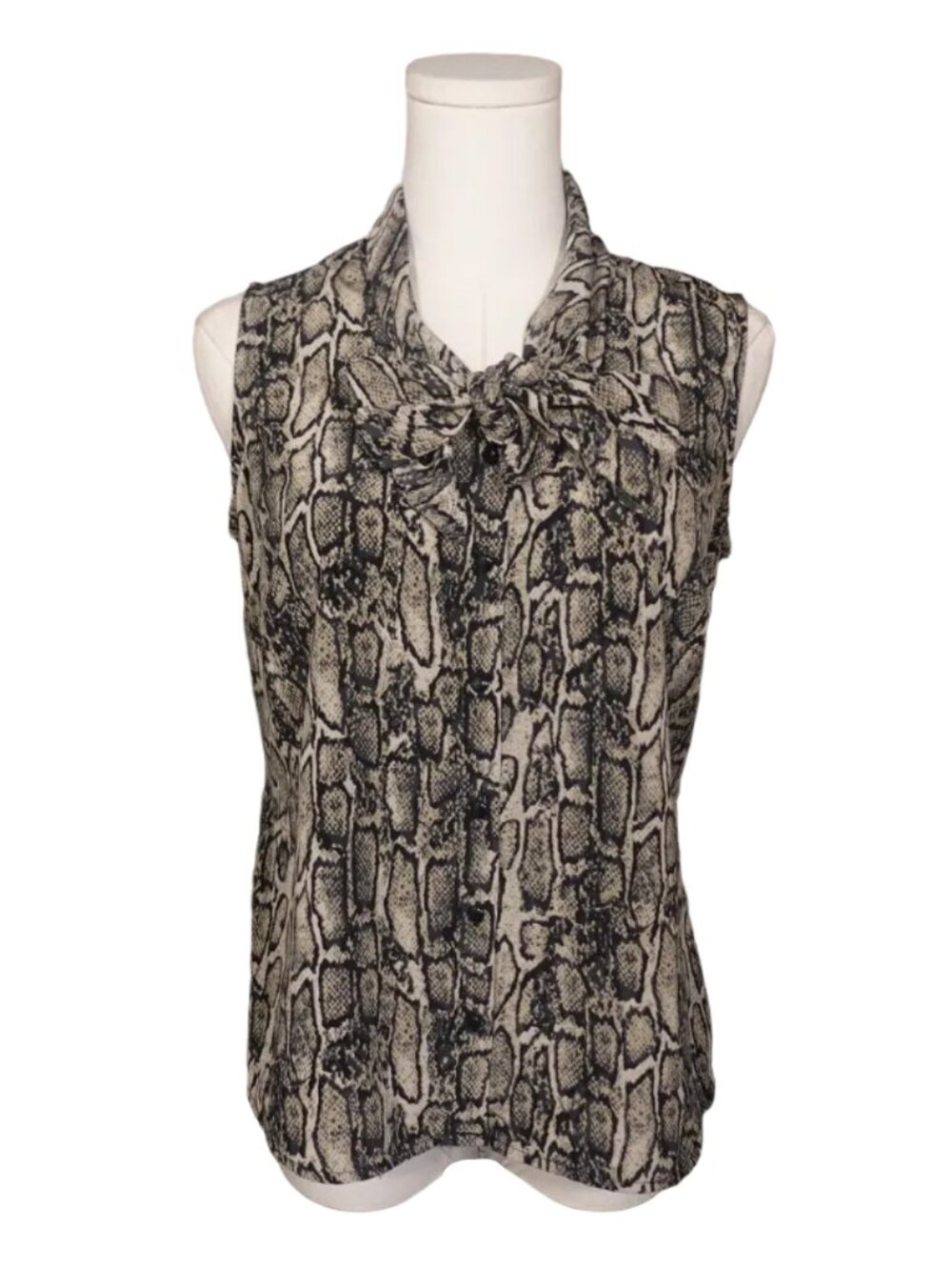 212 Collection Snake Print Tie-Neck Sleeveless Blouse  (XS)
